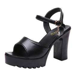 Vectry High Heels Sandalen Plateau Sandalen Damen Riemchen Schuhe Offen Stiefeletten Schuhe SchnüRen Stiefel Bequeme Plato Absatzschoner, Mundplattform Wedge Buckle Slope (EU36/CN37, Schwarz) von Vectry