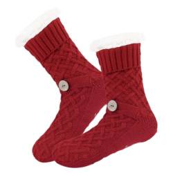 Veemoon 1 Paar Bodensocken Für Weihnachten Frauen Warme Socken Flauschige Bettsocken Weihnachtspantoffelsocken Winterstrümpfe Plüsch Schnee Socken Damen Verdicken Rot von Veemoon