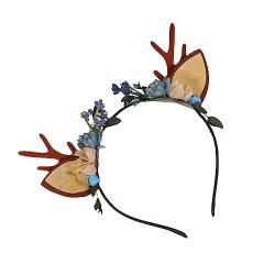 Veemoon 1 Stück Weihnachts-Stirnband Für Kleine Mädchen Elch-Ohr-Blumen-Stirnband Niedliche Kinder-Party-Kopfbedeckung Hirsch-Haarreifen Geschenke (Muster 4) von Veemoon