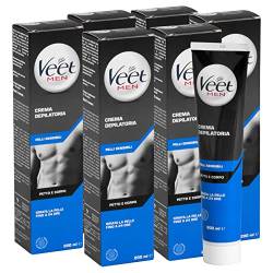 6 x Veet For Men Silk & Fresh Enthaarungscreme für empfindliche Haut, feuchtigkeitsspendend und duftend, mit Spatel zum Auftragen und Entfernen von Creme, 200 ml Flaschen von Veet
