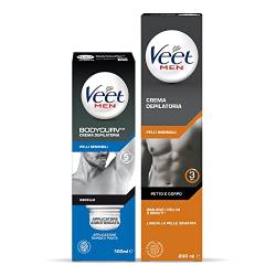 Veet For Men Kit Veet For Men Enthaarungscreme Achselhöhlen, empfindliche Haut, mit abgerundetem Applikator, 100 ml und Veet For Men Enthaarungscreme für Männer normale Haut, 200 ml von Veet