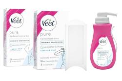 Veet Haarentfernungs-Set für sensible Haut - Bundle mit Enthaarungscreme & Kaltwachsstreifen für den Körper, Achseln, Bikinizone & Gesicht - 3 Artikel von Veet