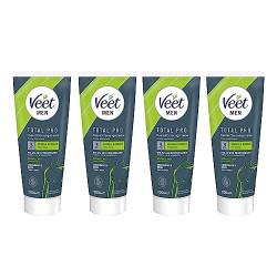 Veet Men Haarentfernungscreme für Oberkörper & Beine - Enthaarungscreme für Männer, Haarentfernung in 5-10 Minuten - 4 x 200 ml Tube & Spatel von Veet