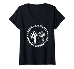 Damen Animal Liberation Menschliche Befreiung Tierrechte T-Shirt mit V-Ausschnitt von Vegan For Life