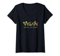 Damen Ich liebe alle und esse Gemüse. Ich bin vegan T-Shirt mit V-Ausschnitt von Vegan Life Animal Rights Veganer GiftIdea
