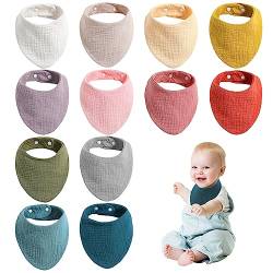 12 Stück Lätzchen Baby - Dreieckstuch Baby,Absorbierende Musselin Halstuch Baby,Baby Dreieckstuch Lätzchen mit Verstellbares Druckknopf,Sabberlätzchen für Neugeboren Baby Kleinkinder Junge Mädchen von Vegena