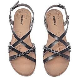 Veittes Frauen Slide Sandalen - Damen Freizeitsandale mit geflochtenen Cross Strap.(2207023,BK/MF,38.5) von Veittes