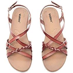 Veittes Frauen Slide Sandalen - Damen Freizeitsandale mit geflochtenen Cross Strap.(2207023,BR/MF,42) von Veittes