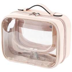 Veki Transparent Kosmetiktasche, Doppelte Lage Reise Kulturbeutel, Wasserdichter Kulturtasche, Groß Kapazität Öffnen Sie Kosmetikbeutel, Make Up Tasche Organizer für Damen und Mädchen (Rosa) von Veki