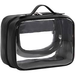 Veki Transparent Kosmetiktasche, Doppelte Lage Reise Kulturbeutel, Wasserdichter Kulturtasche, Groß Kapazität Öffnen Sie Kosmetikbeutel, Make Up Tasche Organizer für Damen und Mädchen (Schwarz) von Veki