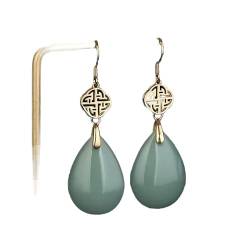 Ethnische OhrringeGrüne Jade Wassertropfen Ohrringe Zirkon Schmuck Kristall Frauen Natürliches 925 Silber Amulett Chalcedon von VekkEr