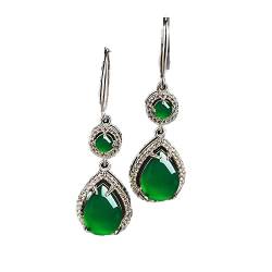 Ethnische OhrringeJade Wassertropfen Ohrringe for Frauen Amulett Charms Grüne Mode Amulette Natürlicher 925er Silberschmuck von VekkEr