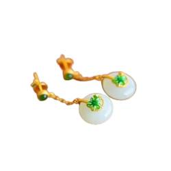 Ethnische OhrringeNeue alte Gold eingelegte Lotusblätter und Tian-Jade-Ohrringe im chinesischen Stil Eleganter Damen-Silberschmuck (Gem Color : White) von VekkEr
