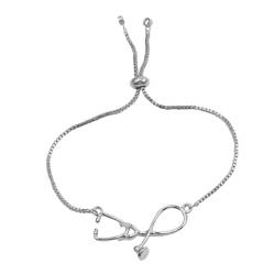 Sterling-Silber-Armband, 925-Silber-Armband, 2 Stück Damen-Armbänder, Silber-Armreifen, Silber-Charm-Armband, Metall-Armreif, Krankenschwester-Stethoskop-Charm, Krankenschwester-Party ( Color : Silver von VekkEr