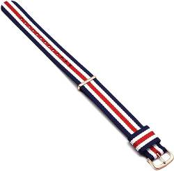 VekkEr Nylon-Uhrenarmband, Sportuhrenarmbänder, Uhrenarmband, Nylonarmband, silberne Schnalle, goldene Schnalle, 18 mm, 20 mm, Armband, Uhrenarmband (Color : 3blue 2white 1red Rg, Size : 20mm) von VekkEr