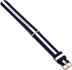 VekkEr Nylon-Uhrenarmband, Sportuhrenarmbänder, Uhrenarmband, Nylonarmband, silberne Schnalle, goldene Schnalle, 18 mm, 20 mm, Armband, Uhrenarmband (Color : Blue White Blue Rg, Size : 18mm) von VekkEr
