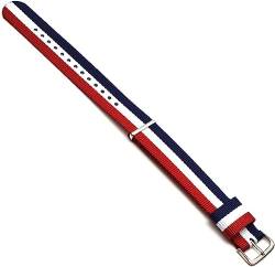 VekkEr Nylon-Uhrenarmband, Sportuhrenarmbänder, Uhrenarmband, Nylonarmband, silberne Schnalle, goldene Schnalle, 18 mm, 20 mm, Armband, Uhrenarmband (Color : Blue White Red S, Size : 20mm) von VekkEr