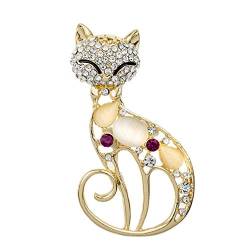 Vektenxi Premium Qualität Vintage Gold Katze Brosche Corsage Antike Nachahmung Opale Tier Broschen Für Frauen Kleine Pin von Vektenxi