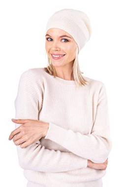 Velanio Cashmere Damen Cashmere Beanie - modische Slouchy Beanie Mütze für Damen aus 100% Kaschmir, Elfenbein, Large von Velanio Cashmere