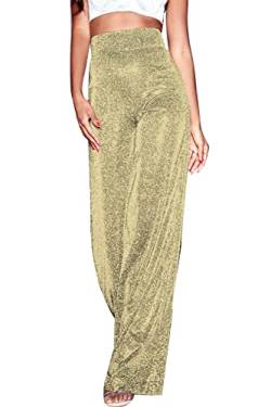 Velius Damen-Hose, sexy, metallisch, glitzernd, weites Bein, Clubwear, Gold, XX-Large von Velius