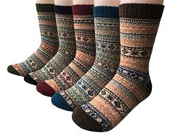 Vellette Warme Socken Damen Dicke Baumwolle Stricksocken mit Wolle Niedlich Karikatur Tiere Charakter Socken EU 35-40 (5 Paar) von Vellette