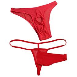 Herren-String, Mankini, Spitze, sexy, transparent, Slip für Männer, Unterhose, dreieckig, Höschen offen auf der Vorderseite, Gaze, Loch, Unterwäsche, 2 Stück (B.Rot + D.Rot), One size von VemeFufu