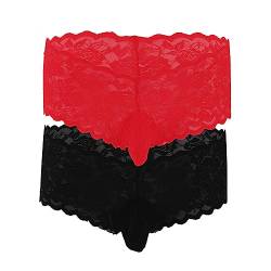 VemeFufu Männer Spitze String Boxer Unterwäsche Unterwäsche T-Back G-String Stretch Shorts Gay Sissy Bag Girly Höschen Unterwäsche, 2 Stück (Schwarz + Rot), One size von VemeFufu