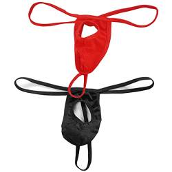 VemeFufu String Slip für Herren, sexy, heiß, erotisch, Öffnung vorne, Briefs, Herren, Mankini, Unterhose, Dreieck, Höschen, offen, Gaze, Loch, Unterwäsche, 2 Stück (C.schwarz + C.rot) 01, One size von VemeFufu