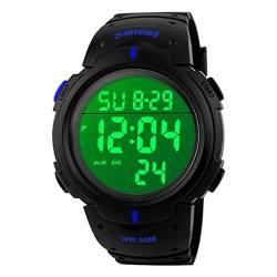 Digitale Sportuhr für Herren, wasserdicht, elektronische Militär-Armbanduhr, groß, analog, langlebig, Armbanduhr, blau, Riemen von VenSten