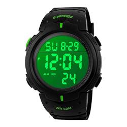 Digitale Sportuhr für Herren, wasserdicht, elektronische Militär-Armbanduhr, groß, analog, langlebig, Armbanduhr, grün, Riemen von VenSten
