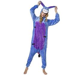 Venaster Cosplay Pyjamas Erwachsene Unisex Animal Cosplay Overall Pajamas Anime Schlafanzug Jumpsuits Spielanzug Kostüme (Large, Blauer Esel) von Venaster