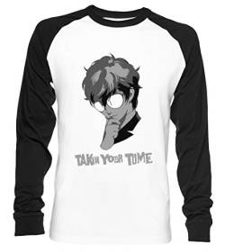 Take Your time - Persona 5 Unisex Baseball T-Shirt Langarm Herren Damen Weiß Schwarz von Vendax