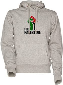 Vendax Free Palestine Fist Flag Unisex Herren Damen Kapuzenpullover Sweatshirt Grau Men's Women's Hoodie Grey von Vendax