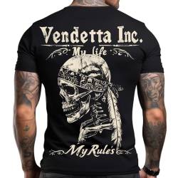 Vendetta Inc. Männer Rundhals Kurzarm Shirt schwarz Rules VD-1383 Baumwolle - Print (DE/NL/SE/PL, Alphanumerisch, S, Regular, Regular, Schwarz) von Vendetta Inc.