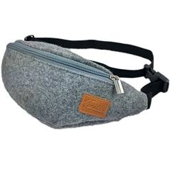 Gürteltasche Bauchtasche Hüfttasche Tasche Wandertasche Sporttasche Trekking Wandern Bag aus Filz mit Echtleder-Applikationen (Grau) von Venetto