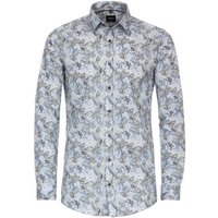 VENTI Businesshemd Businesshemd - Body Fit - Langarm - Florales Muster - Blau von Venti