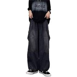 Damen High Waist Cargo Jeans Y2K Grunge Wide Leg Denim Hose Emo Goth Alternative Kleidung Fairycore Streetwear (Color : Schwarz, Size : L) von Ventouse