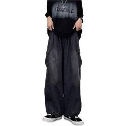 Damen High Waist Cargo Jeans Y2K Grunge Wide Leg Denim Hose Emo Goth Alternative Kleidung Fairycore Streetwear (Color : Schwarz, Size : XXL) von Ventouse