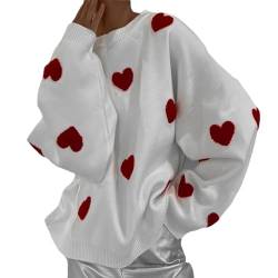Ventouse Damen Pullover Set Herzmuster Strickpullover für Damen Warm und Gemütlich, Perfekt für Winterabende (Color : White 01, Size : M) von Ventouse