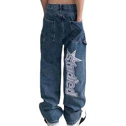 Ventouse Herren Baggy Jeans, Cargo-Hose, Y2K Gewaschene Oversize Jeans Mit Geradem Schnitt, Zimmermann Jeans Für Schule, Reisen, Urlaub, Straße (Color : Blue, Size : S) von Ventouse