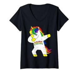 Damen Dabbing Unicorn Gay Pride Flag LGBTQ Cool LGBT Ally Gift T-Shirt mit V-Ausschnitt von VepaDesigns LGBT Supporter Gift