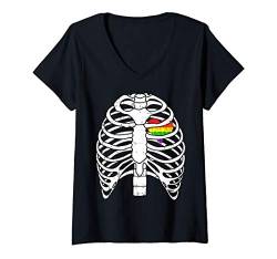 Damen Gay Rainbow Flag Heart Rib Cage LGBTQ Cool LGBT Ally Gift T-Shirt mit V-Ausschnitt von VepaDesigns LGBT Supporter Gift