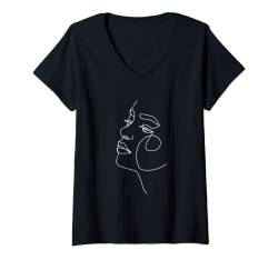 Damen Line Art Woman Face Abstract Minimalistic Novelty Lover Gift T-Shirt mit V-Ausschnitt von VepaDesigns Line Art