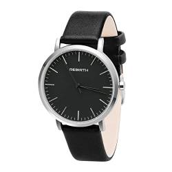 Analoge Quarz-Armbanduhr für Herren, ultradünn, minimalistisch, wasserdicht, modisch, einfache Damen-Armbanduhr für Unisex-Kleid mit Lederband, Schwarzes Armband, schwarzes Zifferblatt, Quarzuhren von Vepiant