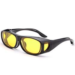 Nachtsichtbrille für Herren und Damen, polarisiert, zum Fahren, Sonnenbrille, Rundum-Passform über verschreibungspflichtige Brillen, blendfrei, Schwarzes Rahmen; gelbe Linse von Vepiant