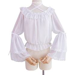 Lolita Chiffon Bluse Langarm Rüschen Sweet Off Shoulder Shirt Prinzessin Bluse Damen Kleidung von Vepoty