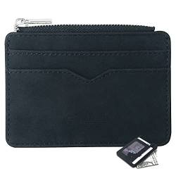 Vepoty Schlankes Kreditkartenetui, Mini-Geldbörse mit Reißverschlusstasche, Leder-Geldbörse für Kreditkarten-ID-Kartenschlüssel von Vepoty