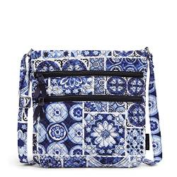 Vera Bradley Damen Hipster-Geldbörse 3 Reißverschlüssen Umhängetasche, Island Tile Blue – recycelte Baumwolle von Vera Bradley