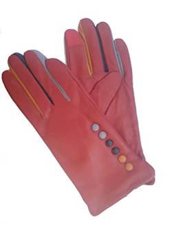 Tiffany G01 Vera Tucci Lederhandschuh mit Knöpfen und Fingern, mehrfarbig, rot, L/X-Large von Vera Tucci