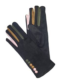 Vera Tucci 'Margot' Damen Handschuhe Wildledergefühl Touchscreen Multicolor Finger G05, Schwarz , 42 von Vera Tucci